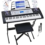LIFERUN Keyboard Piano 61 Tasten, Digital Klavier-Keyboard Set, mit Ständer, Hocker, 500 Sounds & 3-stufiger Lehrmodus,Doppellautsprechern,LCD-Bildschirm, Electronic Keyboards kinder