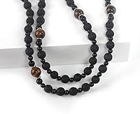 Vista 4 de Tiger Eye Cross Necklace for Men, Obsidian Necklace, Hematite Cross Pendant Lava Rock Rosary Healing Crystal Necklaces