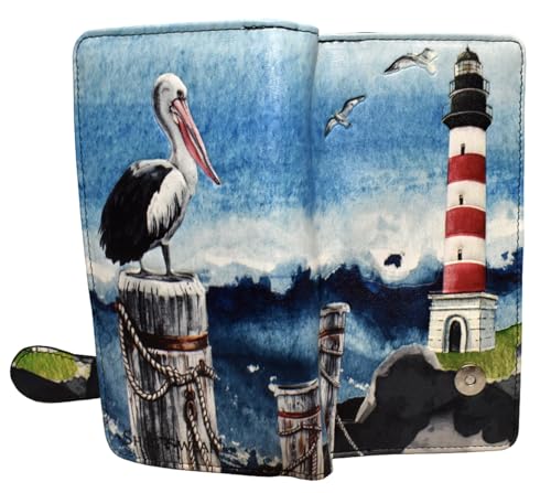 Shag Wear Lighthouse Pelican Large Nautical Summer Wallet for Women and Teen Girls Vegan Faux Leather 7"3