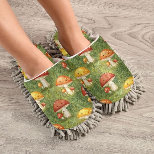 Burbuja Cartoon Mushrooms Mop Slippers Microfiber Cleaning Slippers Washable Cleaning Dust Slippers for Women Men Home Kitchen, Free Your Hands, 9-124