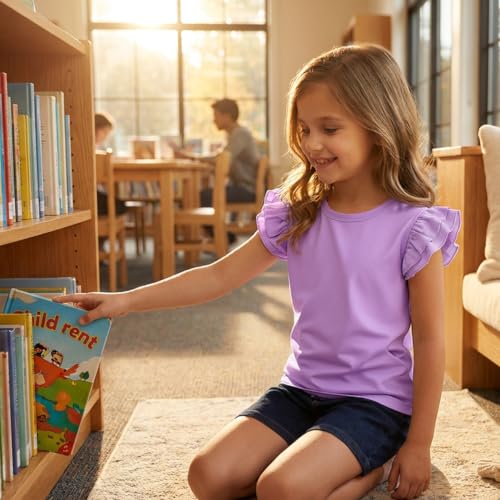 Image of Magic Park 1-14Y Toddler Ruffle T Shirt Girls Solid Color Blouse Kids Girl Short Long Sleeve Tops Casual Tee