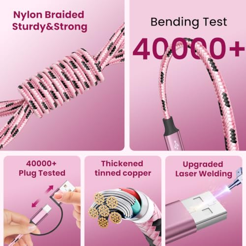 Image of Multi Charging Cable 5FT, 4 in 1 Charging Cables for Multiple Devices Pink