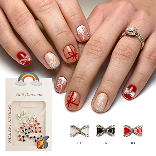 Meilinds 20 Pieces 3D Nail Art Charms, 3 Colors Metal Alloy Bow Tie Valentine's Day Nail Art Rhinestones Nail Studs Crystal Diamonds Nail Gem Jewelry Decoration For Women Diy Nail Design #TOP7