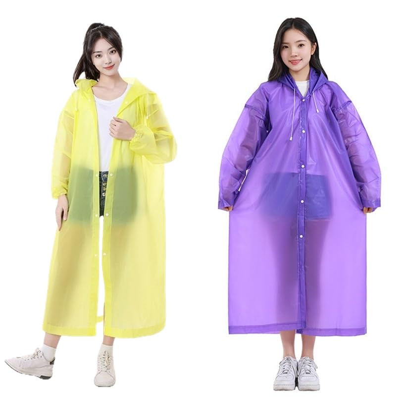 Image of Rain Ponchos for Adults, Reusable PEVA Rain Coats for Women Men Waterproof Lightweight Long Rain Jackets with Hood