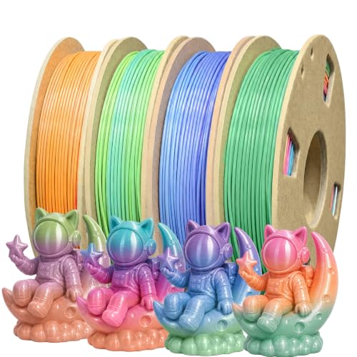 Image of Silk PLA+ 3D Printer Filament Bundle, Shiny Tricolor PLA+ Filament 1.75mm Pack, Shiny Rainbow Multi Color Change, Smooth Multicolor PLA+ Filament for Most 3D Printers - 4 Spools 250g Each