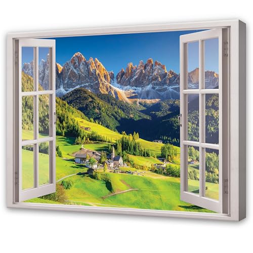 WallArena - Leinwand Bilder - Fensterbilck Berge Alpen Natur Landschaft -...