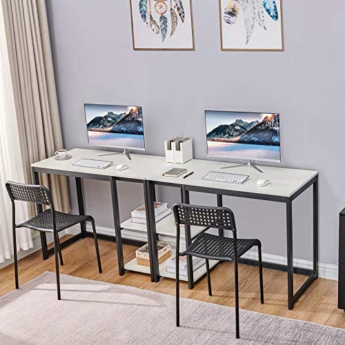SINPAID Computer Desk 40 inch Desk with 2Tier Shelves Sturdy White