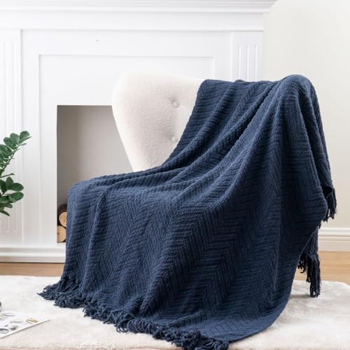 Image of BATTILO HOME Navy Blue Throw Blanket for Couch, 60 inchx80 inch