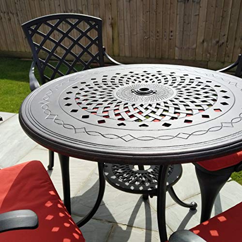 Lazy Susan - Table Ronde 80 cm Anna et 4 chaises de Jardin - Salon de Jardin en Aluminium moulé, Couleur Bronze Ancien (chaises Emma)
