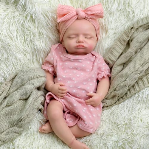 18 Zoll Reborn-Mädchen aus weichem Silikon – Ganzkörper-Silikon-Babypuppe, Mädchen, realistische Neugeborenenpuppe, schlafendes Baby und lebensechtes Gewicht, Geschenk für Kinder ab 3 Jahren – Bild 6