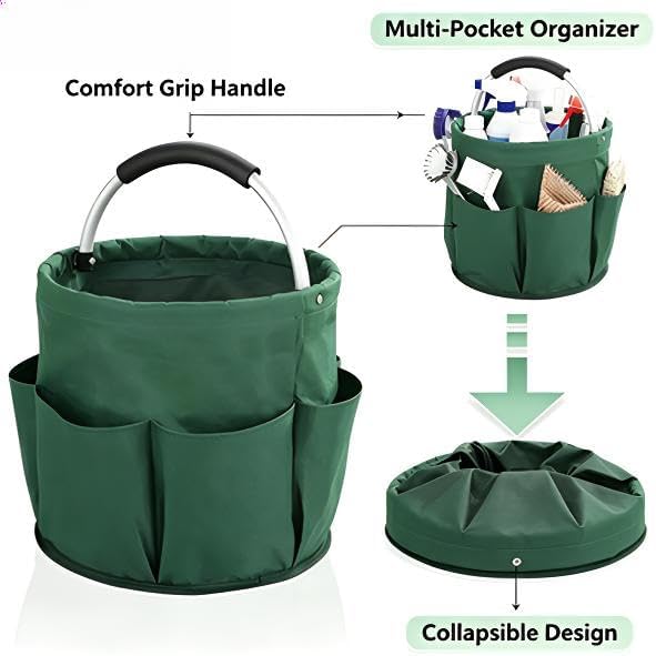 Garden Tool Bucket Organizer, Oxford Fabric Gardening Storage Tote Bag with Handle & Multiple Pockets, Portable Garden Tool Caddy for Yard Planting, Outdoor Gardening Supplies Storage image 3