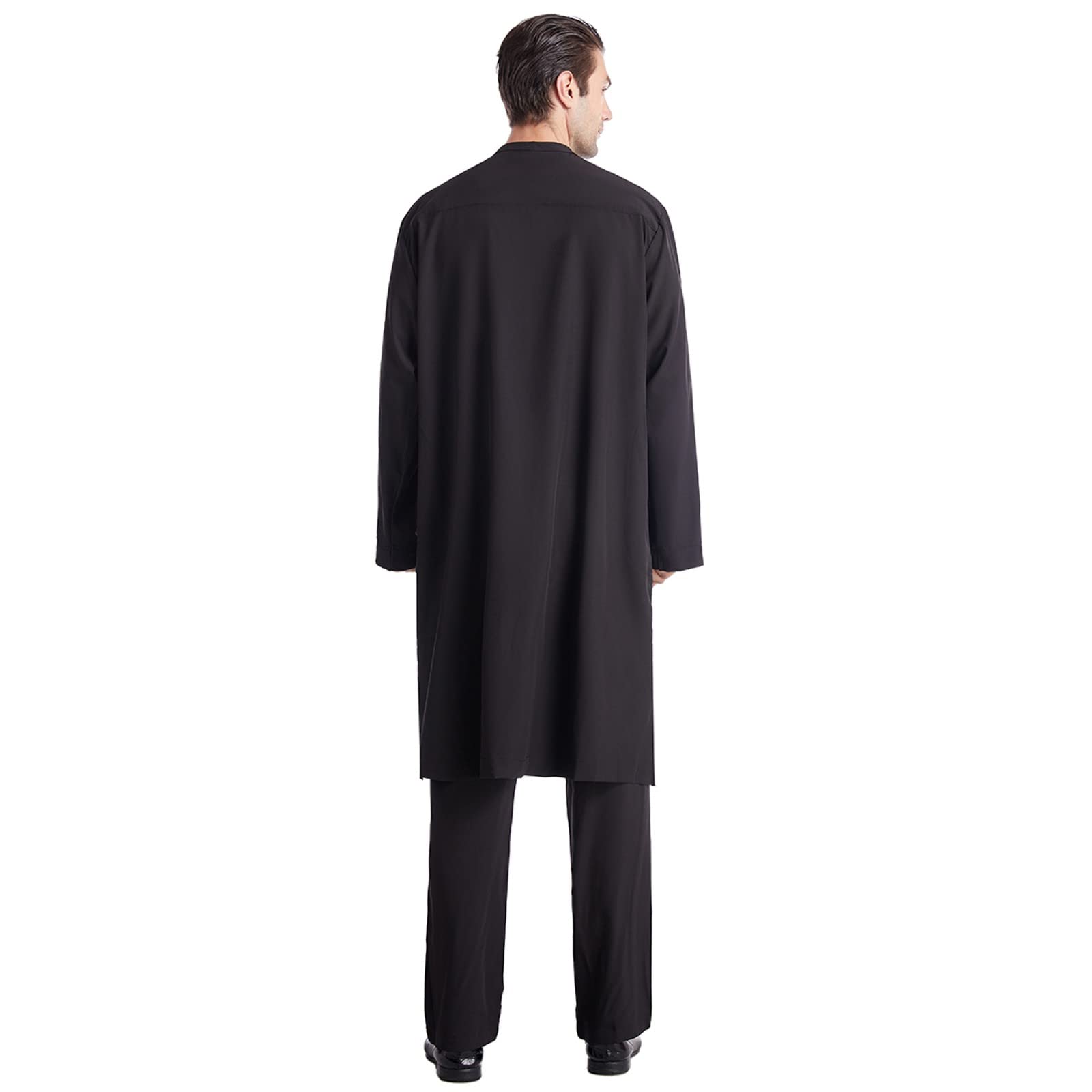 Męska piżama kurta, islamski strój z długim rękawem, jednokolorowy design i kieszeń na piersi, tradycyjna muzułmańska odzież z pasującymi spodniami, idealna do modlitwy, ramadanu, Eid, codziennego