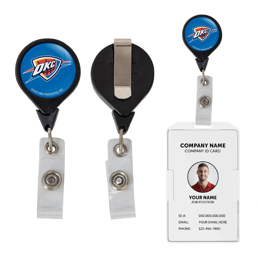 Desert Cactus Oklahoma City Thunder Retractable Badge Holder NBA ID Reel with Ticket Clip for Lanyard, Work, School & Office Access (Design A)