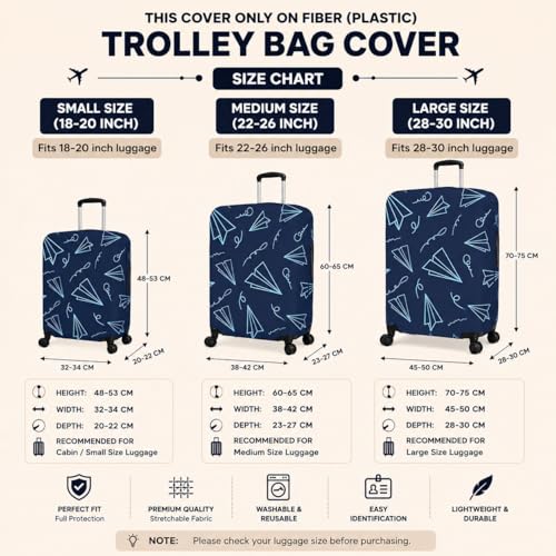 Image of Printed Luggage Cover for Traveling Bag & Suitcase - Stretchable & Scratchproof Trolley Protector with Velcro Lock & Lightweight Washable Material(Suitcase Not Included, Only Cover in Product)
