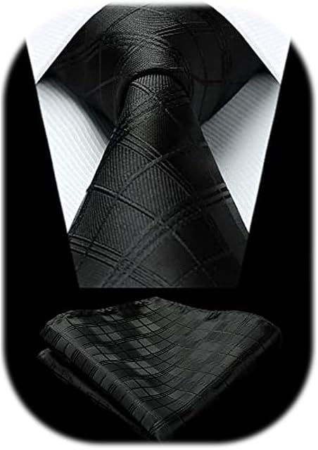 HISDERN Men's Tie Handkerchief Formal Ties for Men Polka Dot Check Ties Necktie & Pocket Square Set for Wedding Business