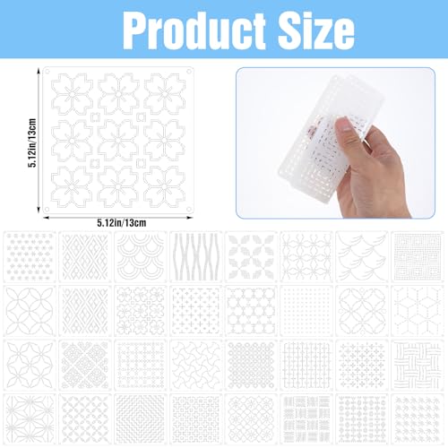 Kit Sashiko 65 piezas con hilos y plantillas miniatura 2