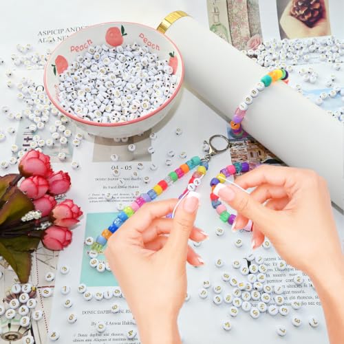 Image of Amaney 500pcs Gold Number Beads 7x4mm Mixed Number Beads Acrylic Round Shape Loose Beads
