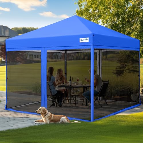 Quictent 10'x10’ Pop up Screened Canopy Tent with Mosquito Netting, Portable Easy up Outdoor Screen House Shelter for Patio, Camping and Picnic, Includes Wheeled Carry Bag Royal Blue 10'x10'