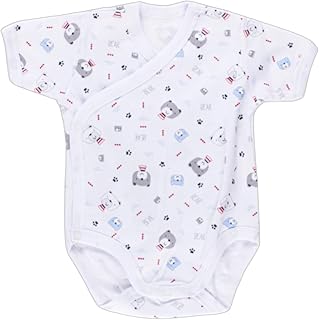 Papillon Cotton Half Sleeves Bodysuit Printed Bear For Unisex-White, 0 Months