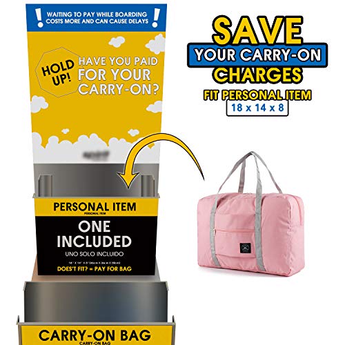 For Spirit Airlines Foldable Travel Duffel Bag Tote Carry on Luggage Sport Duffle Weekender Overnight for Women and Girls (1112-Pink)