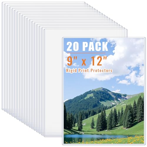 20PCS 9" x 12" Rigid Print Protectors Clear Plastic Sheet Protectors, Heavy Duty Top Loading Document Holder, Menu Cover, Photo Poster Sleeves Hard Plastic Sleeves for Paper Art Prints