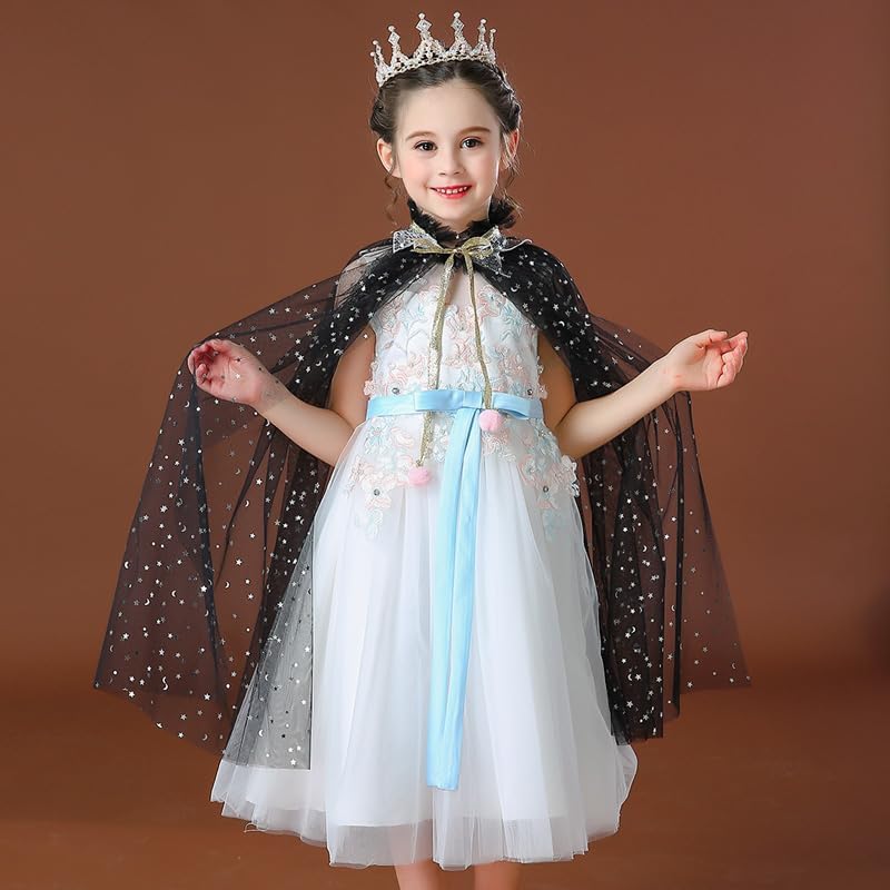 Image of Princess Cape for Girls - Colorful Sequin Cloak with Crown and Wand for Birthday, Halloween, Fancy Dress & Carnival