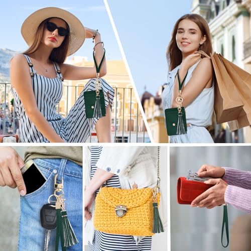 Image of KNGITRYI Small Wristlet Wallets for Women RFID Credit Card Holder Wallet Keychain Wristlet Wallet Credit Card Wallets for Women (Emerald Green)