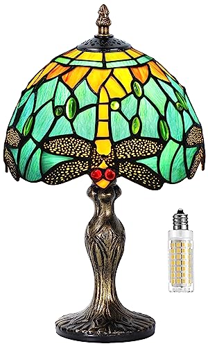 MIAOKE Table Lamp Stained Glass Crystal Bead Style Table Light Handmade Desk Bedside Table Night Lamp Antique Art Craft Gifts Lover Kid Living Room Bedroom Study Bookcase Desk Ligh(Water Dragonfly)