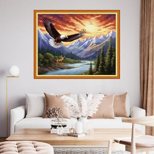 Image of Findvoor Stamped Cross Stitch Kits for Beginner Embroidery Kits for Beginners Adults DIY 11CT Cross Stitch Patterns Needlepoint Kits Crossstitching Kits-Soaring Eagle in the Sky 16x20 inch