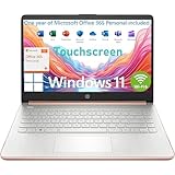 HP Touchscreen Laptop Computer for Student Home Study, 1-Year Office 365, Intel Processor, 4GB RAM, 64GB eMMC, WiFi 6, Bluetooth 5.4, 14 inch, Webcam, Type-C, HDMI, Pale Rose Gold, Windows 11 S