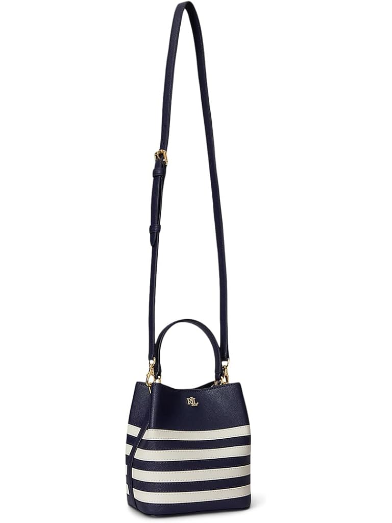 Navy Lauren Ralph Lauren Two-tone Leather Small Reese Bucket Bag
