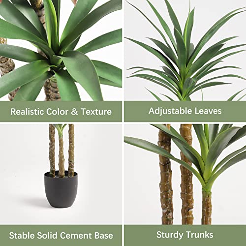 Waoops Artificial Tree 5.3Ft Faux Agave Plant With 3 Heads In Plastic Pot Fake Tree For Home Decor Indoor Or Outdoor Office Decoration Housewarming Gift #TOP2