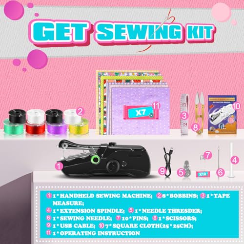 Image of Berteen Handheld Sewing Machine, Mini Electric Sewing Machine for Beginners Adult, Quick Sewing Kit Hand Sewing Machines, Hand Stitching Machine Fast Stitch Suitable for DIY Home Travel