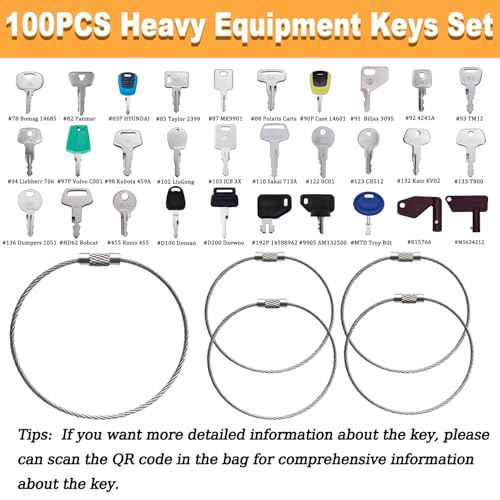 Image of 100 Non-Duplicate Full Range Heavy Master Equipment Key Set | Original Heavy Construction Excavator Dumper Ignition Key for CAT Kubota John Deere JCB Yanmar Takeuchi Komatsu Volvo Toyota
