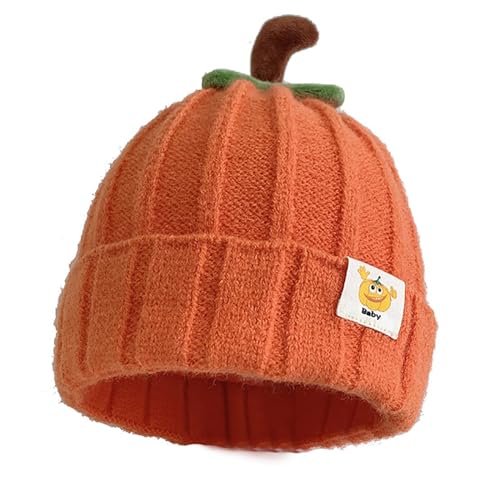 Image of Pumpkin Knitted Beanie Hat Winter Thick Warm Soft Cute Hat Capfor Infant Kids Toddler Boys Girls for Halloween Christmas Orange