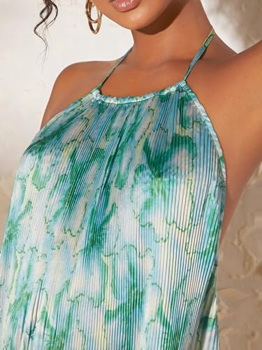 SHENHE Women's Floral Halter Dresses Sexy Backless Pleated Dress Flowy Mini Summer Sundresses Party Vacation3