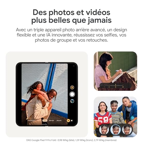 Google Pixel 9 Pro Fold – Smartphone Android débloqué avec Gemini – Triple Appareil Photo arrière avancé – Écran Pliable – Vidéo en Mode Mains Libres – Noir Volcanique, 256GB
