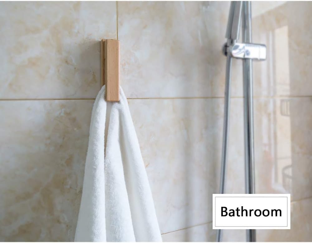 JINMURY Wood Towel Hooks -Set of 2 Self Adhesive Vintage Towel Holder Wooden Wall Mounted Towel Racks for Bathroom and Kitchen Home Decor- Quick Drying, Firmly Holds(Beech)