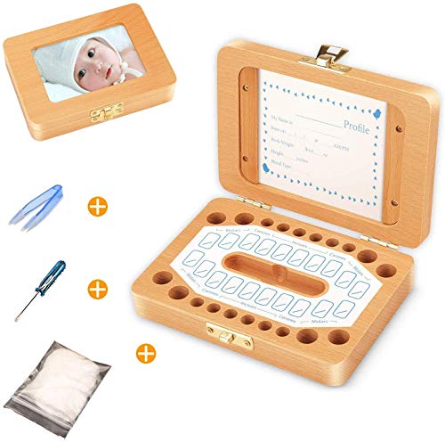 QYWSJ Boîte à Dents de Bébé, Boîte à Dents, Boîte à Souvenirs, Kit d'Organisateur pour Économiser Les Dents de Lait, Collection de Dents avec Cadre Photo Souvenir Stockage Étui Cadeau Cadeau Cover