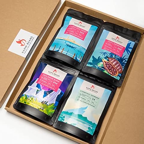 Kaphi Beans Coffee Selection Gift Set Box For Him - 4 Assorted Espresso Coffees - Arabica Specialty Beans - For Him & Her (Wholebean) Cover