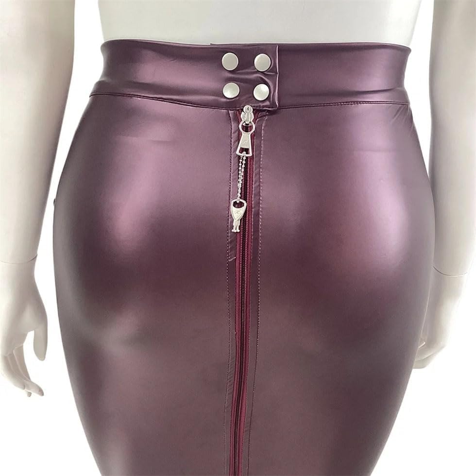 Women's Faux Leather Bodycon Knee Length Skirt for Club Party Slim Pencil4