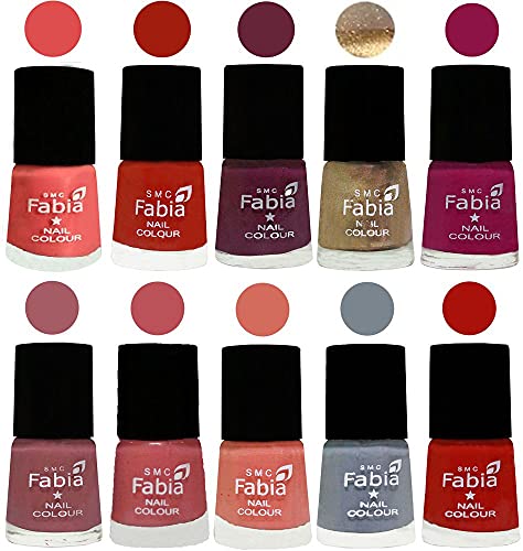 Image of SMC Fabia ALL IN ONE (PACK OF 10), Long Lasting Glossy Nail Polish, 6 ml Each, All Vibrant Colours,01829