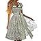 Generisch Dirndl Kleid-Set Damen Midi/Lang – Mit Schleife & Schürze, Trachtenkleid mit Schnürung, Spitze-Detail Blumenmuster – Oktoberfest Bierfest Wiesn Trachten Dress
