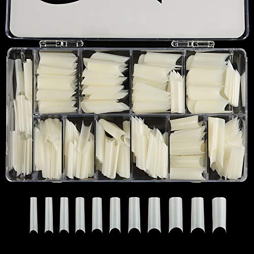 YIMART 550pcs Long Fake Nails Premium Square Clear Tips Nail Art C Tips French Acrylic Long C Curve False Nails for Gel Polish (550pcs Natural Long With Box)