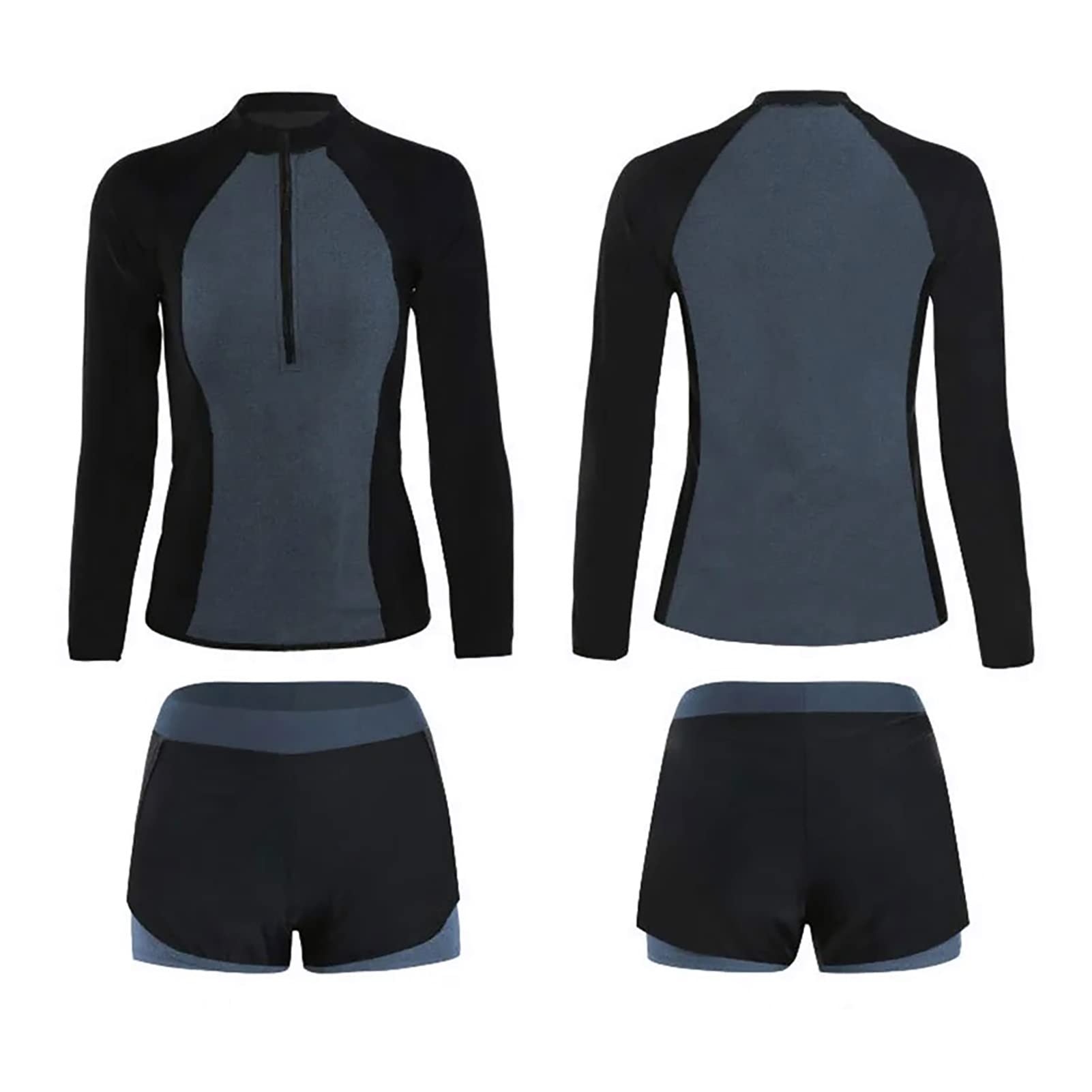 Traje de baño de dos piezas para mujer manga larga protección solar cuello redondo secado rápido deportivo