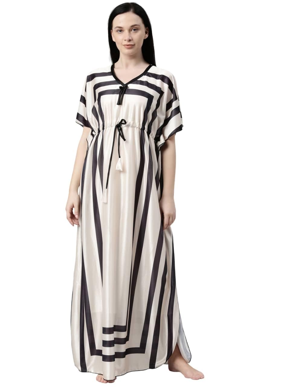 bailey sells Women's Satin Printed Kaftan Maxi Nighty for Women (Free Size_BSR0108) Multicolour-picture-20