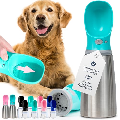 MalsiPree Leak Proof Stainless Steel Portable Dog Water Bottle - 24 oz, Blue Water Dispenser for...