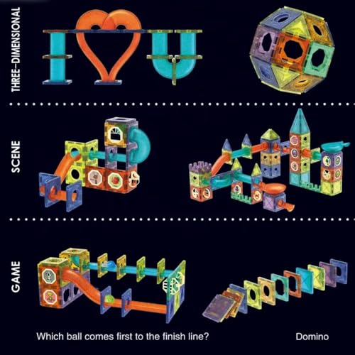 Image of Light-up Magnetic Building Tiles Set, 49 Pieces, Educational STEM Construction Toy with Glowing Balls and Spotlights, Ages 3+ (Light Magnetic Blocks)