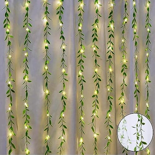 Image of URM Plastic Artificial Vine Leaf Curtain Led String Light,200 LEDs,8 Modes,Remote Control,Adjustable Brightness,Ac Plug - for Home Warm White,3X2 Meter