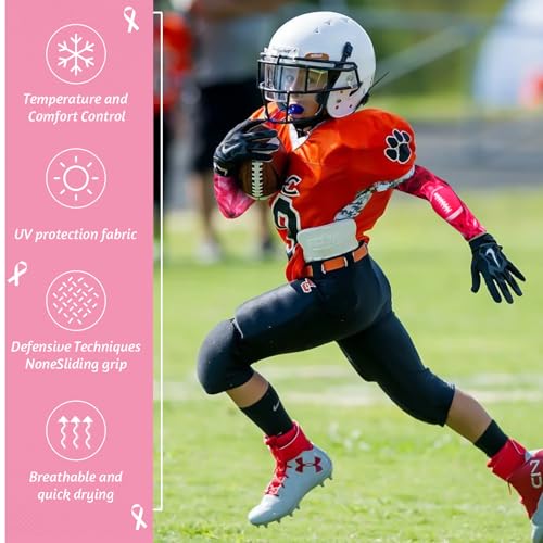 Image of SNOWSTAR Sports Pink Ribbon Breast Cancer Awareness Arm Sleeve Compression Fit No Slip Football Flames